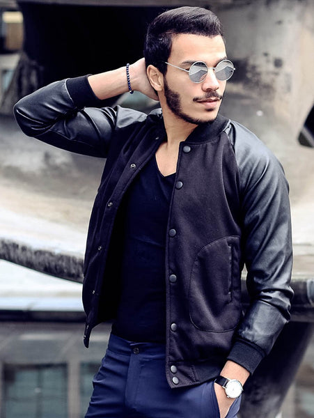 Stylish Stand Collar Slimming Large Pocket Color Splicing Long Sleeve Polyester Jacket For Men