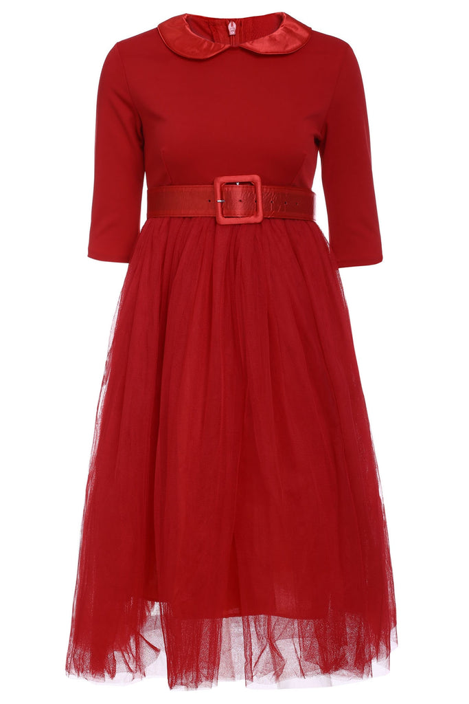 Peter Pan Collar Long Sleeve A-Line Midi Dress