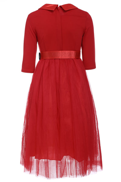 Peter Pan Collar Long Sleeve A-Line Midi Dress