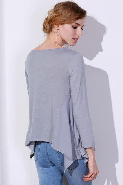 Fashionable Scoop Neck Solid Color Asymmetric T-Shirt For Women