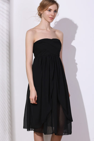 Charming Strapless Solid Color Ruched Mini Dress For Women