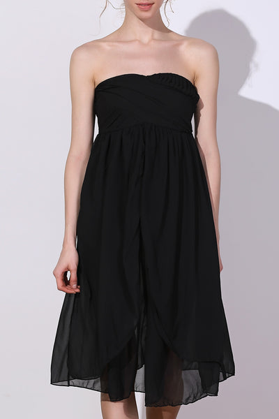 Charming Strapless Solid Color Ruched Mini Dress For Women