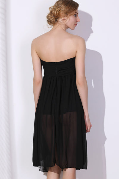 Charming Strapless Solid Color Ruched Mini Dress For Women