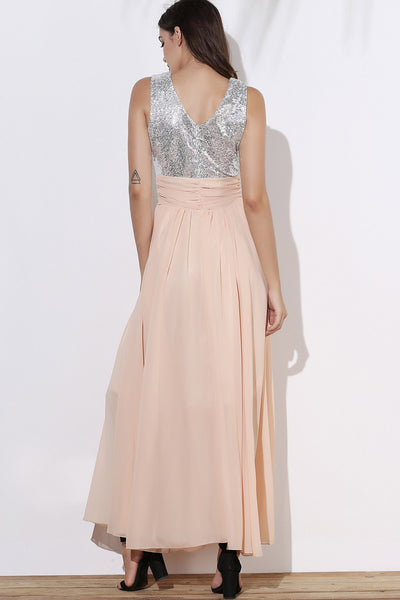 Sequin Empire Waist Chiffon Long Prom Evening Dress