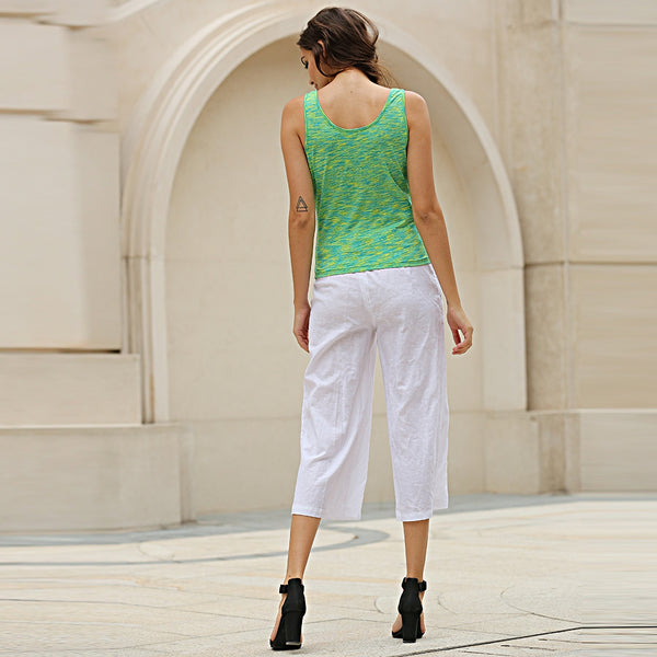 Simple Scoop Collar Sleeveless Cotton Blend Tank Top for Women