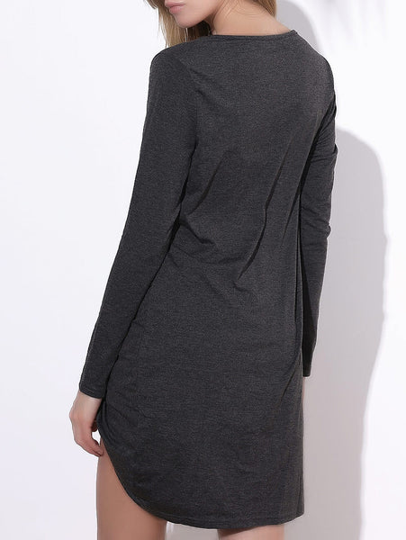 Stylish V-neck Long Sleeve Asymmetrical Women T-shirt