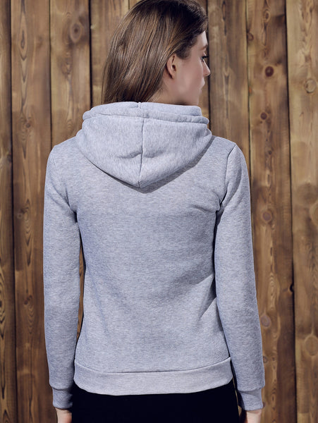 Casual Hooded Letter Print Drawstring Long Sleeve Hoodie For Women