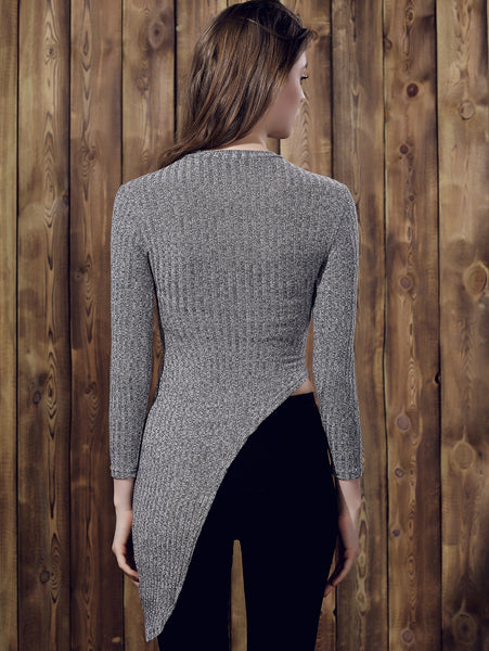 Chic Stand Collar Long Sleeve Irregular Sweater For Women