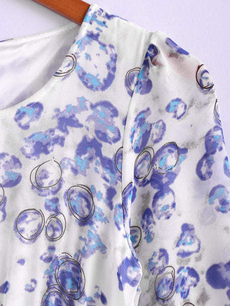 Bohemian Style Round Collar Tiny Floral Print Long Sleeve Chiffon Women's Spring Dress