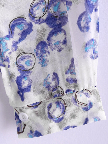 Bohemian Style Round Collar Tiny Floral Print Long Sleeve Chiffon Women's Spring Dress