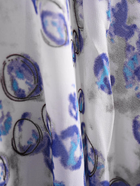 Bohemian Style Round Collar Tiny Floral Print Long Sleeve Chiffon Women's Spring Dress