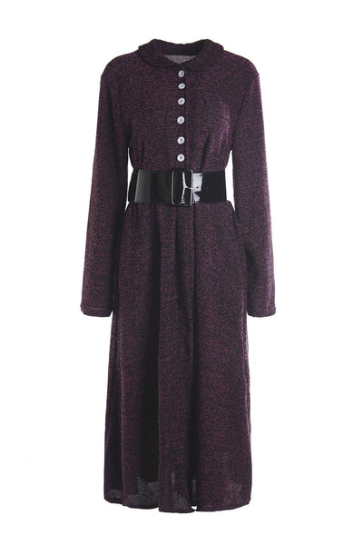 Vintage Turn-Down Collar Long Sleeve A-Line Dress For Women