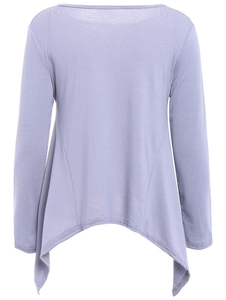 Fashionable Scoop Neck Solid Color Asymmetric T-Shirt For Women