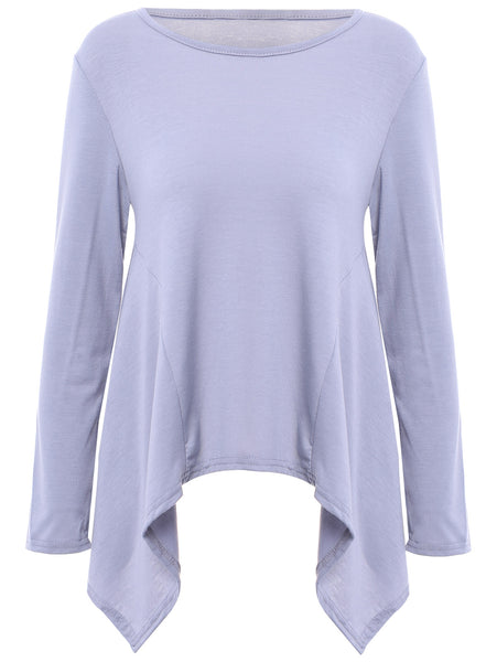 Fashionable Scoop Neck Solid Color Asymmetric T-Shirt For Women