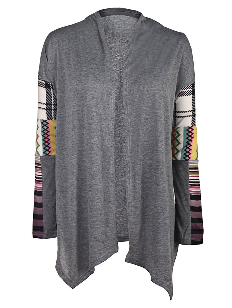 Stylish Collarless Long Sleeve Spliced Loose-Fitting Women's Thin Cardigan