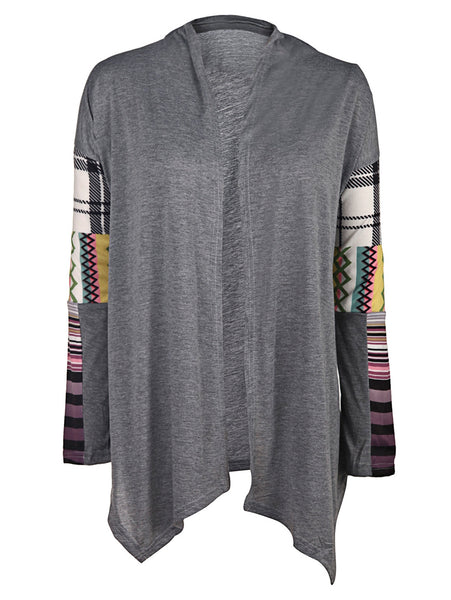 Stylish Collarless Long Sleeve Spliced Loose-Fitting Women's Thin Cardigan