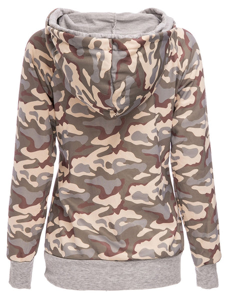 Stylish Hooded Long Sleeve Camo Print Women's Pullover Hoodie