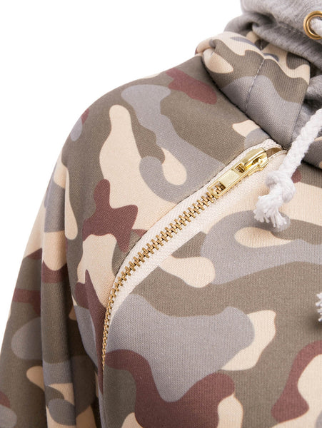 Stylish Hooded Long Sleeve Camo Print Women's Pullover Hoodie