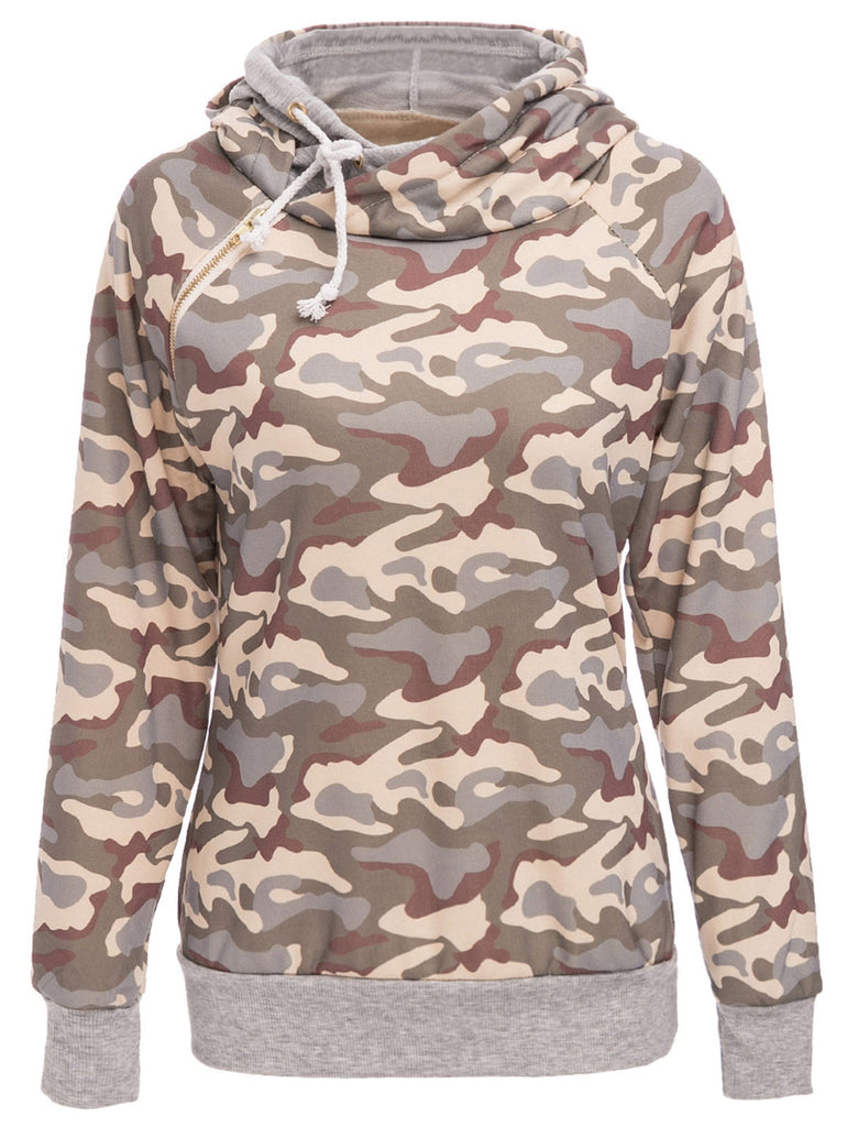 Stylish Hooded Long Sleeve Camo Print Women's Pullover Hoodie