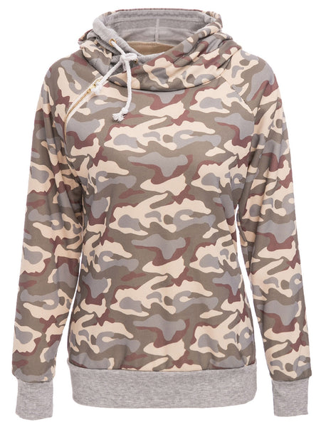 Stylish Hooded Long Sleeve Camo Print Women's Pullover Hoodie
