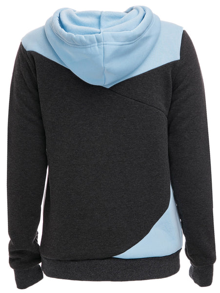 Chic Hooded Long Sleeve Color Block Pocket Design Women's Hoodie