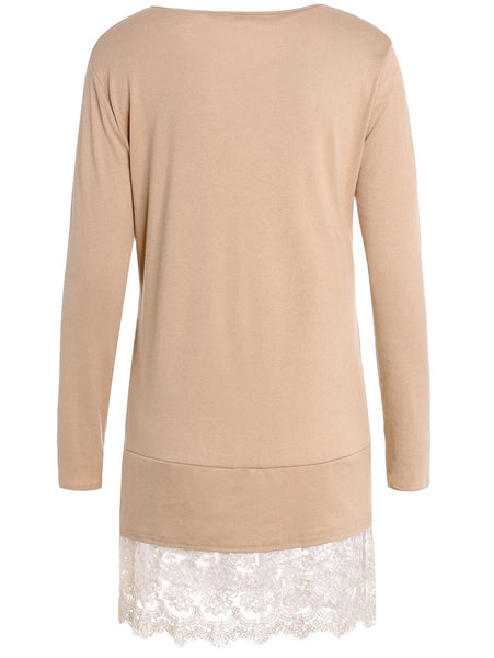 Sweet Round Collar Laced Long Sleeve Dress For Women