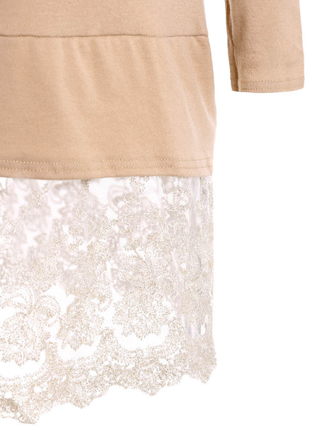 Sweet Round Collar Laced Long Sleeve Dress For Women