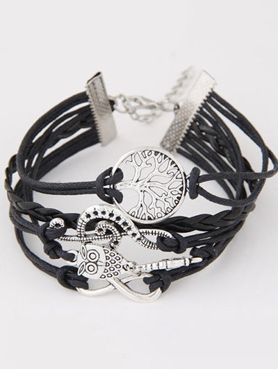 Music Notation Life Tree Owl Braided Bracelet
