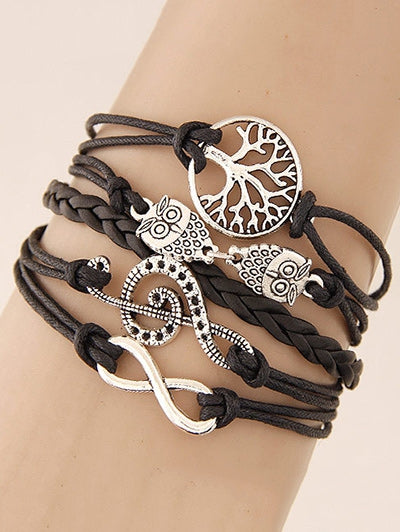 Music Notation Life Tree Owl Braided Bracelet