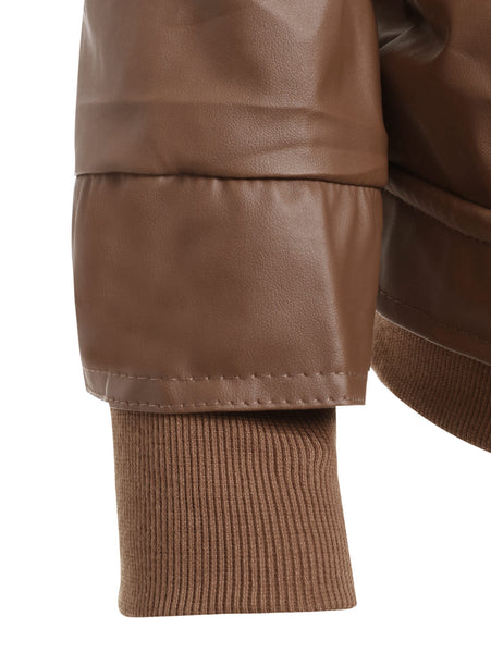 Flap Pockets Hooded Faux Leather Jacket