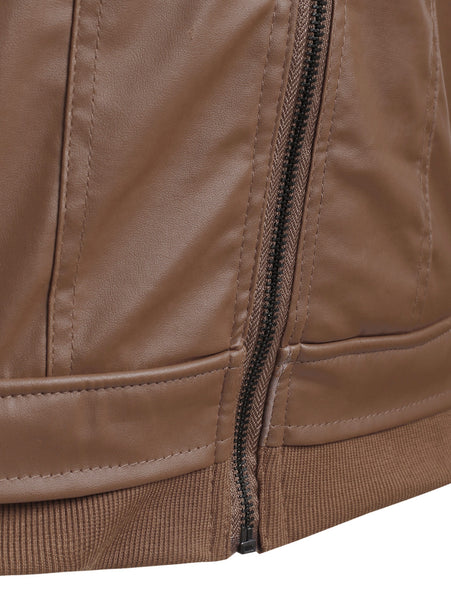 Flap Pockets Hooded Faux Leather Jacket