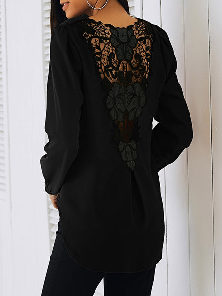 Lace Patchwork Surplice Blouse