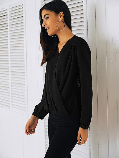 Lace Patchwork Surplice Blouse