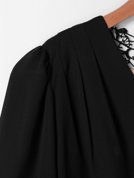 Lace Patchwork Surplice Blouse