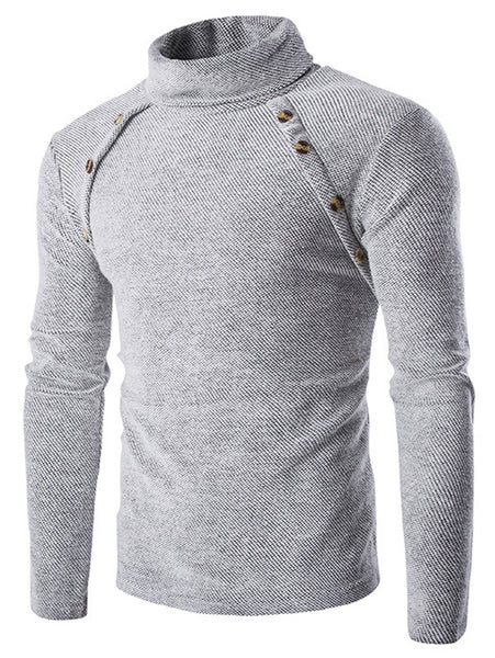 Long Sleeve Button Design Turtleneck Sweater