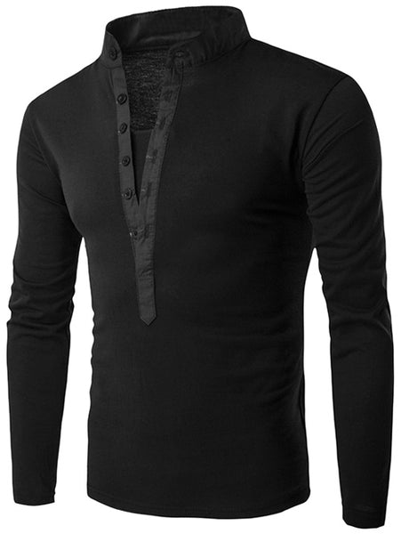 Long Sleeve Grandad Collar Button T Shirt