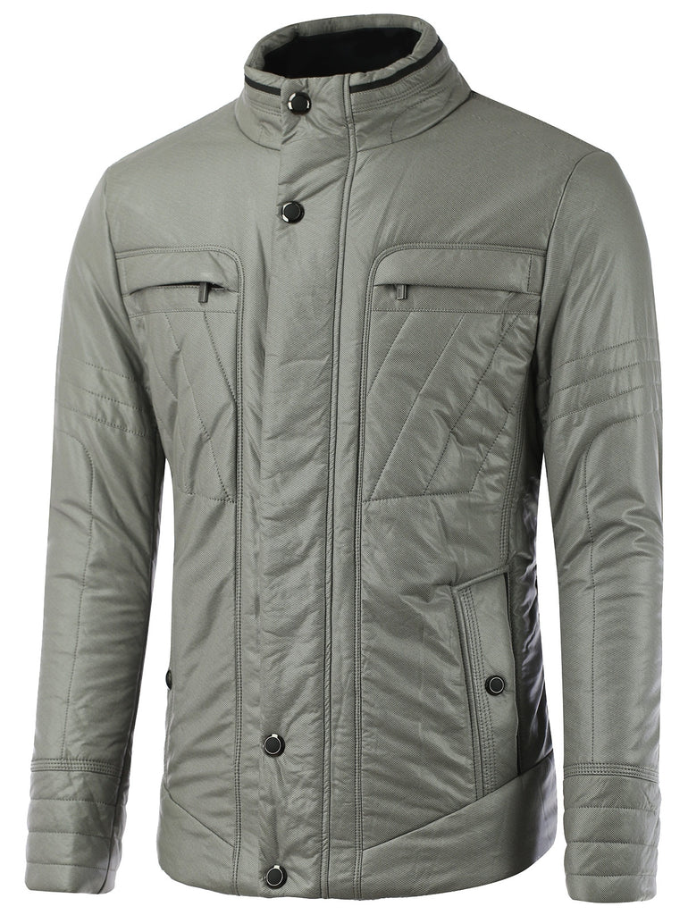 Pocket Design Zippered Buckled Texture Padded Jacket