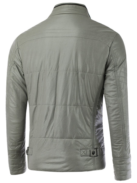 Pocket Design Zippered Buckled Texture Padded Jacket