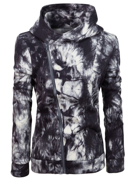 Oblique Zipper Tie Dye Hoodie