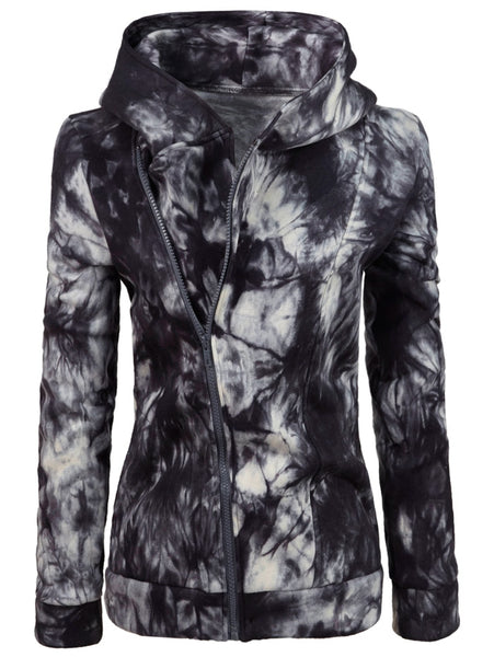 Oblique Zipper Tie Dye Hoodie