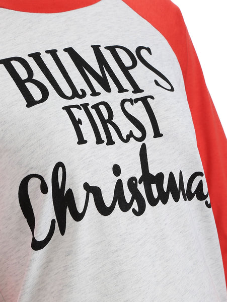 Christmas Letter Print Raglan Sleeves Baseball Tee