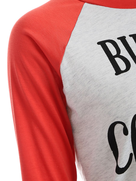 Christmas Letter Print Raglan Sleeves Baseball Tee