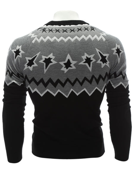 Crew Neck Color Block Waviness Graphic Sweater