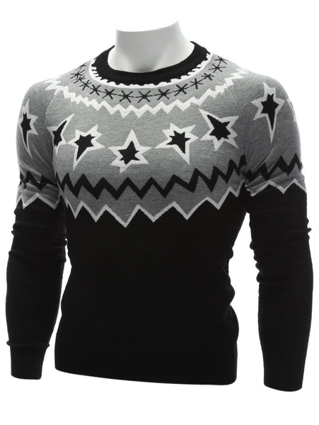 Crew Neck Color Block Waviness Graphic Sweater