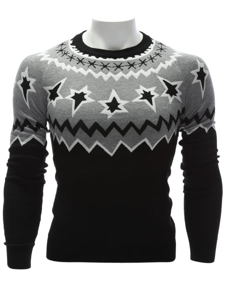 Crew Neck Color Block Waviness Graphic Sweater