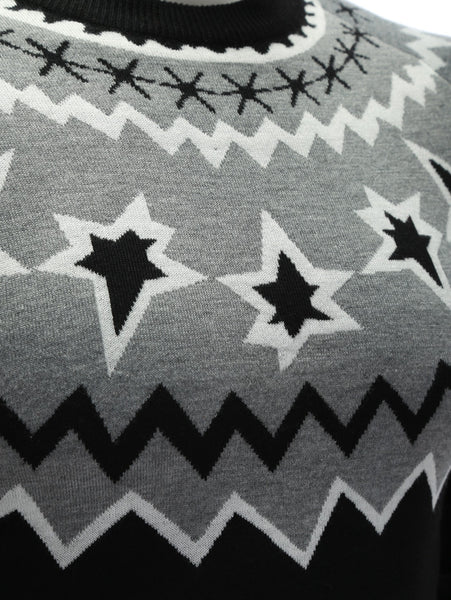 Crew Neck Color Block Waviness Graphic Sweater