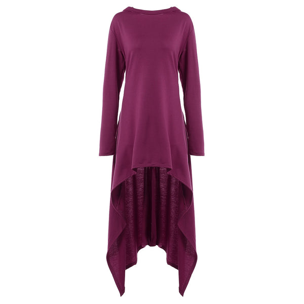 High Low Hooded Dress with Long Sleeves