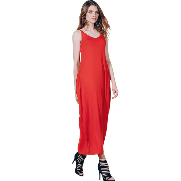 Women Stylish Spaghetti Strap Solid Color Pocket Design Dress