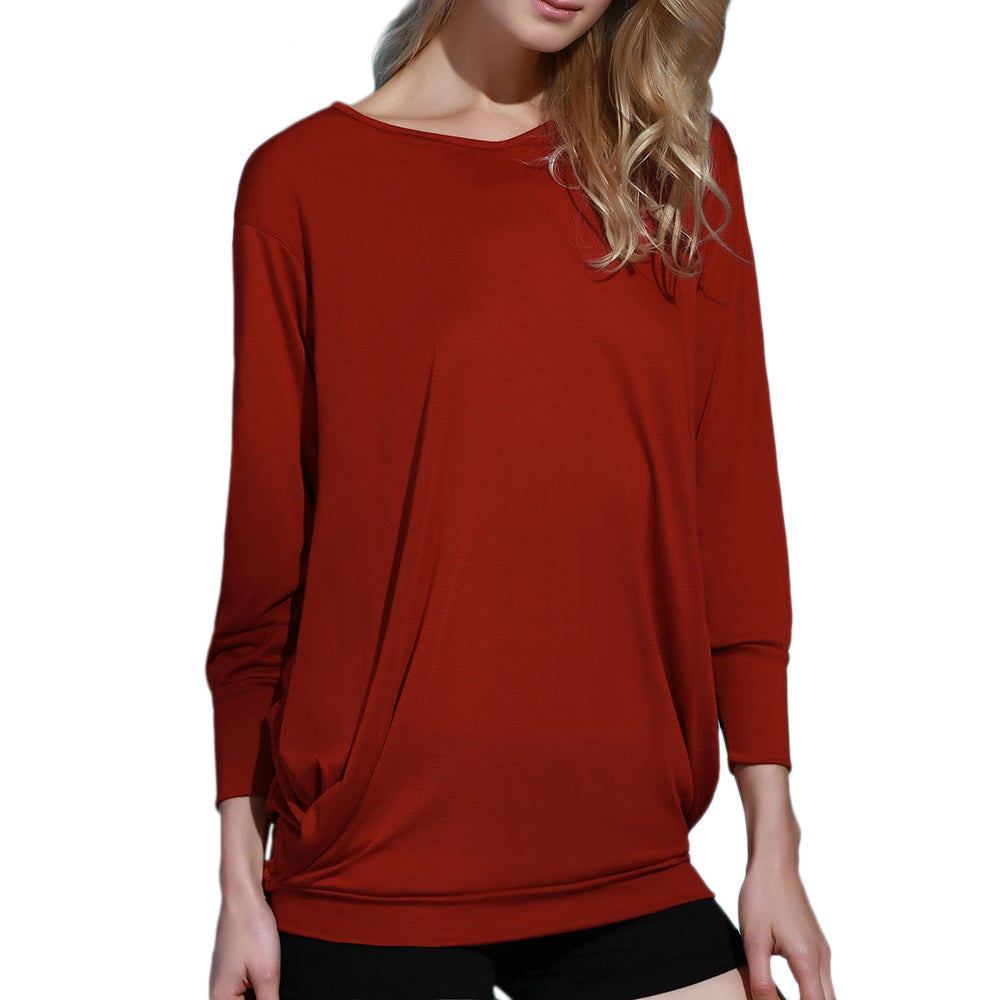Stylish Plunging Neck Long Sleeve Solid Color Pocket Design Women Dress