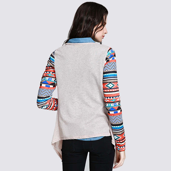 Printed Collarless Open Front Asymmetric Cardigan